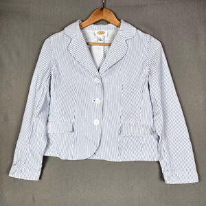 Talbots Petites Seersucker Blazer Jacket Blue Stripe Coastal Preppy Size 6